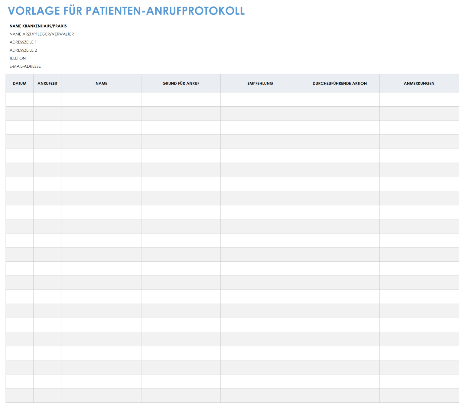  Vorlage für ein Patientenanrufprotokoll