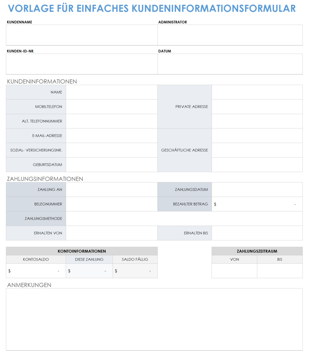 Vorlage für ein einfaches Kundeninformationsformular