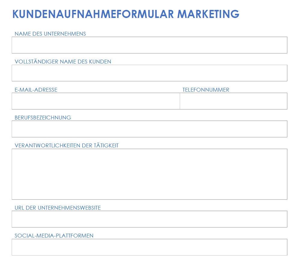 Vorlage für das Marketing-Kundenaufnahmeformular