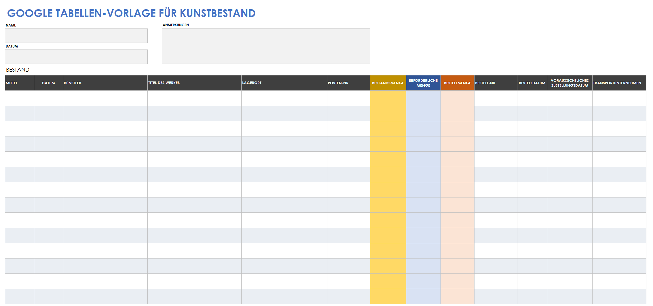  Google-Sheets-Vorlage für Kunstinventar