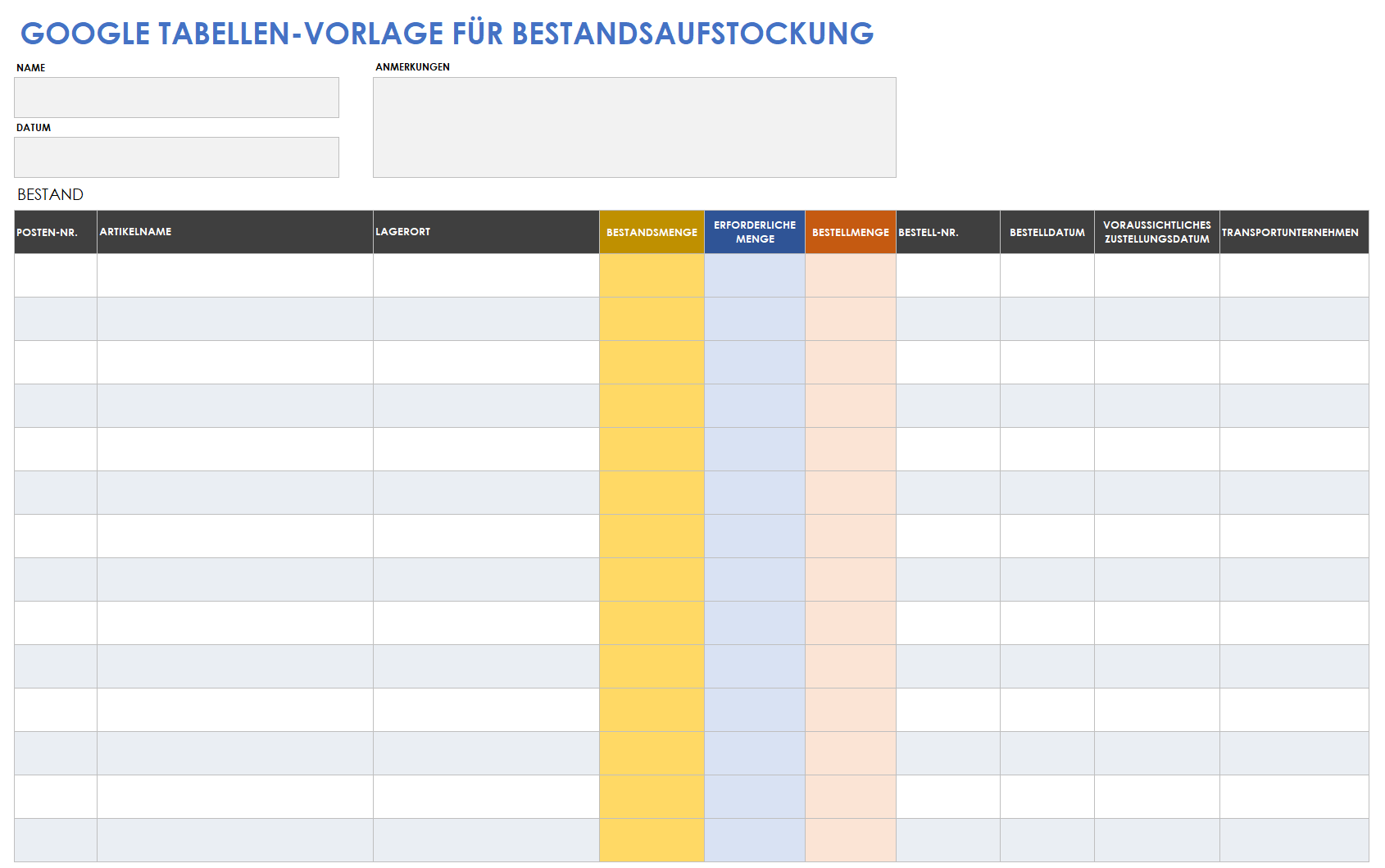  Google-Sheets-Vorlage für die Wiederauffüllung des Lagerbestands