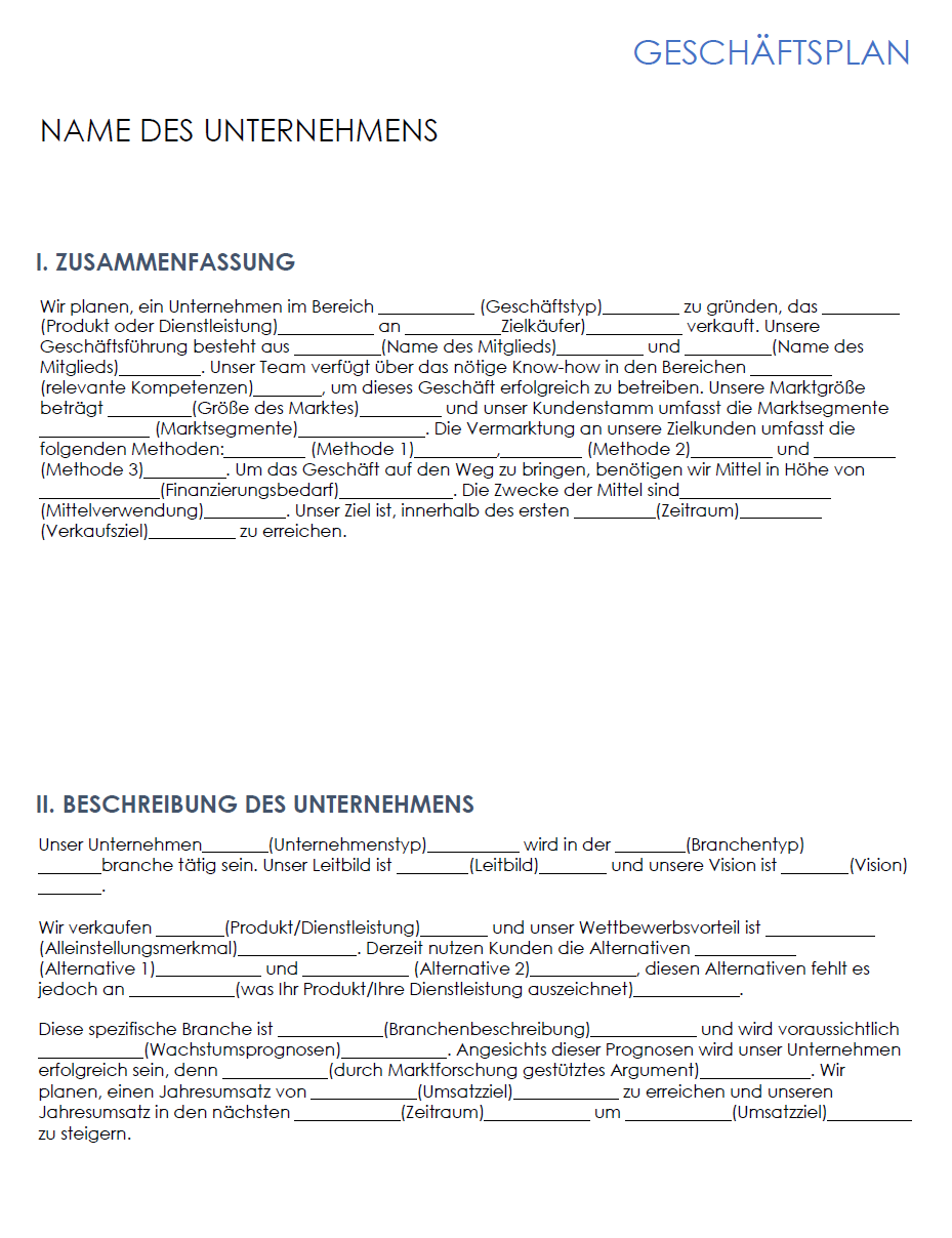  Einfache Businessplan-Vorlage zum Ausfüllen