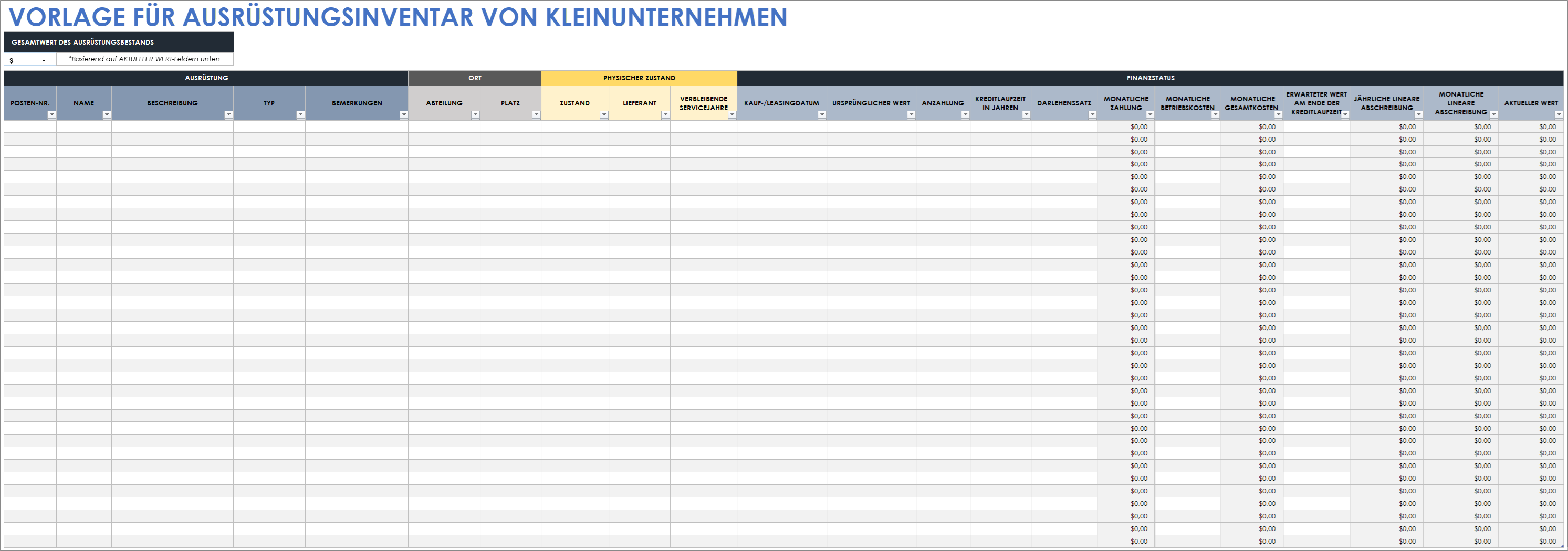  Vorlage für den Bestand an Geräten für kleine Unternehmen