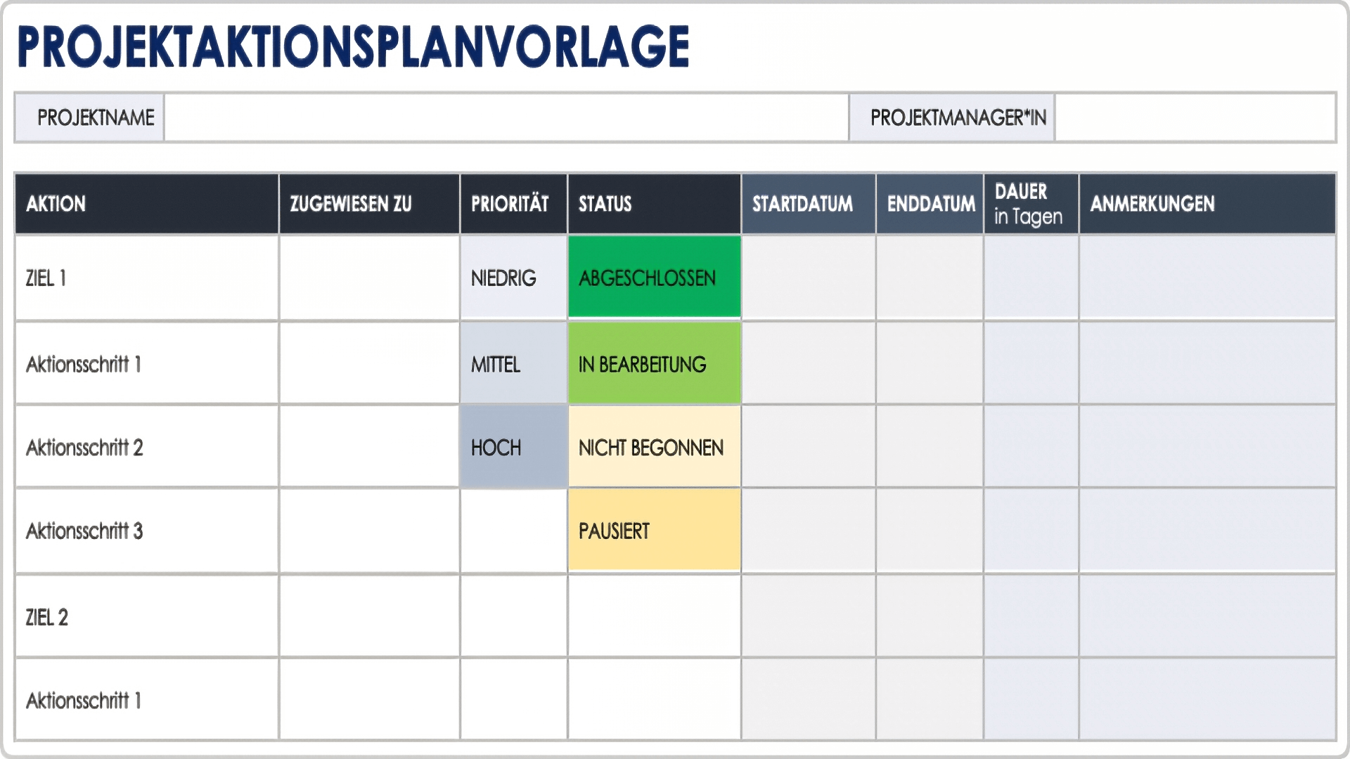  Word-Vorlage für Projektaktionsplan