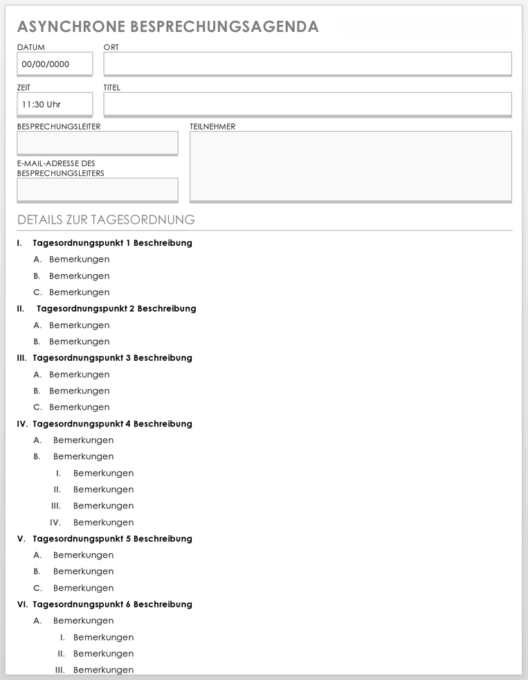 Asynchrone Meeting-Agenda-Vorlage