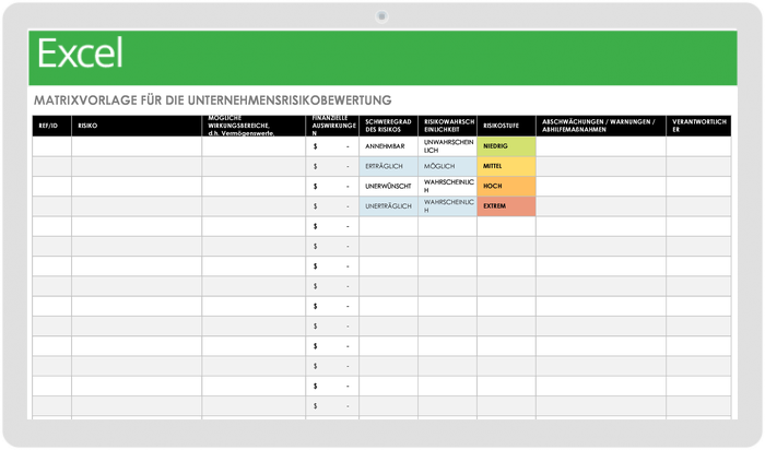 VORLAGE FÜR GESCHÄFTSRISIKOBEWERTUNGSMATRIX
