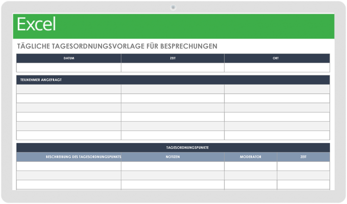 Tagesordnungsvorlage für tägliche Meetings