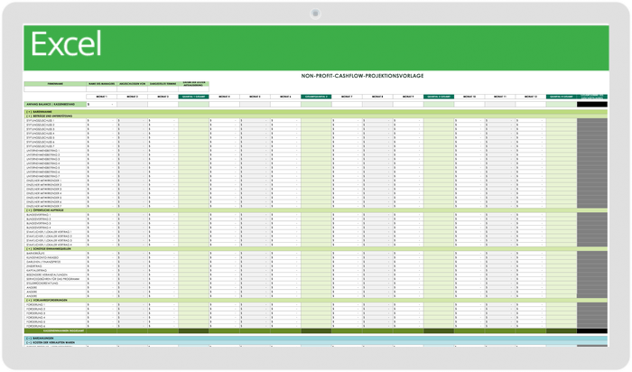 Vorlage für die Cashflow-Prognose für gemeinnützige Organisationen