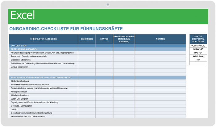 Vorlage für die Onboarding-Checkliste für Manager