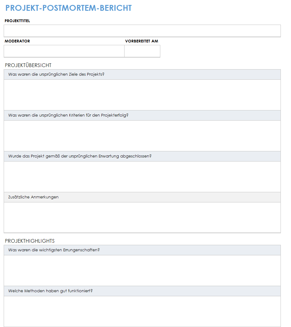 Vorlage für einen Projekt-Post-Mortem-Bericht