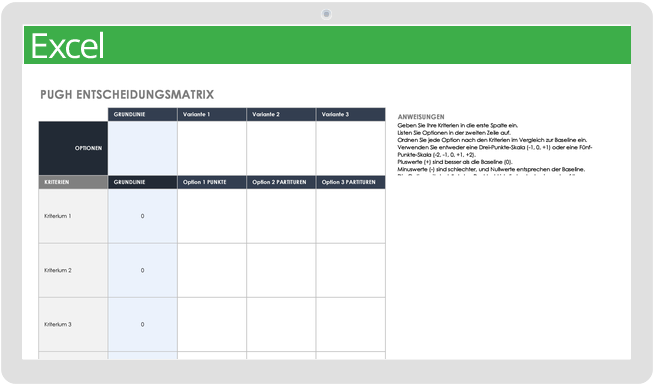 Vorlage für Pugh-Entscheidungsmatrix